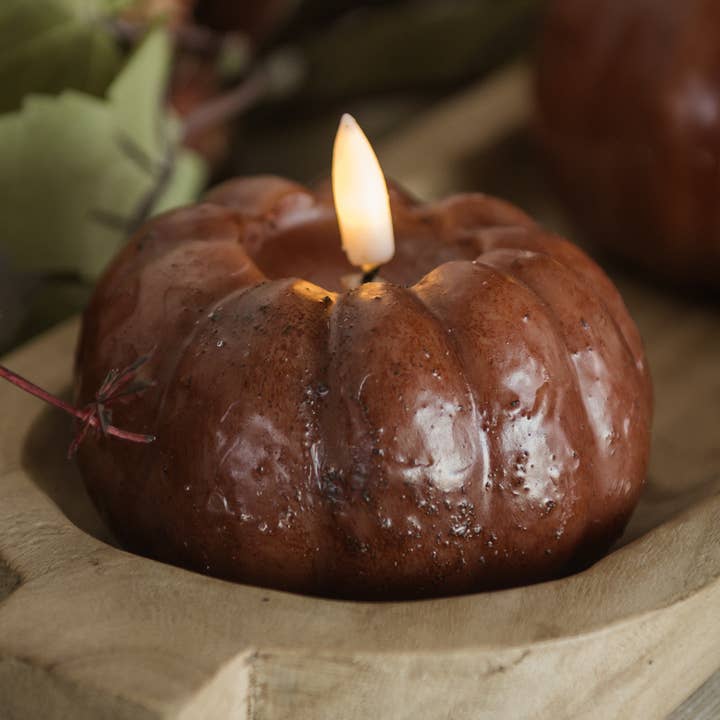 3" BRONZE 3D FLAME SHORT PUMPKIN CANDLE for wholesale by Ragon House