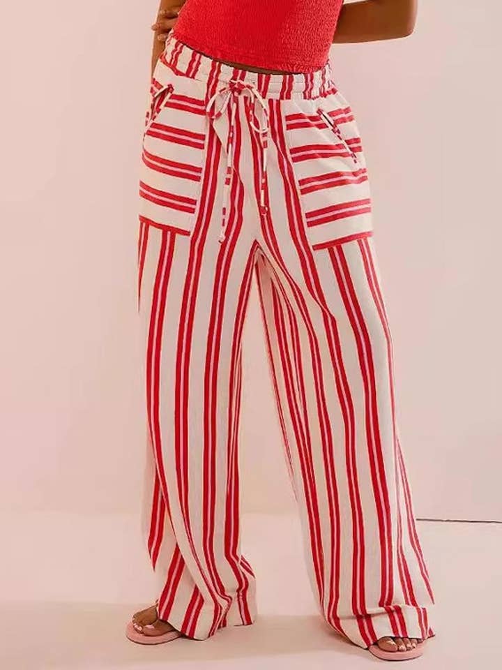 Pantaloni a Gamba Larga a Blocchi di Colore con Coulisse a Righe DP25F548 per la vendita all'ingrosso da parte di Dipped Shop