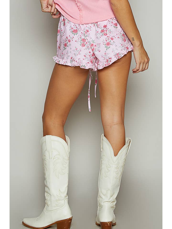 Pol Clothing - Wholesale Shorts - Women's - Floral pattern ruffle detail knit short pants SALE3