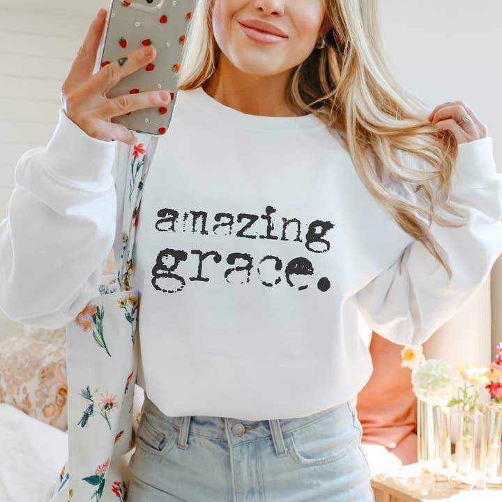 Amazing Grace Christian Crewneck Sweatshirt for wholesale by Trendznmore - Modern Graphic Apparel