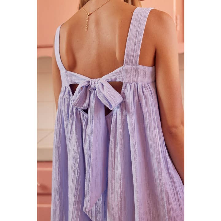 idem ditto - Wholesale Dress - Women's - CRINKLED BABYDOLL MINI DRESS WITH BACK RIBBON