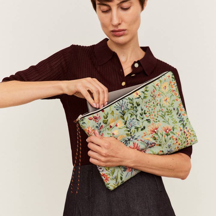 Eturel Madrid - Wholesale Laptop/Tablet Case - Women's - Jacquard woven computer case with sky blue azalea flowers1