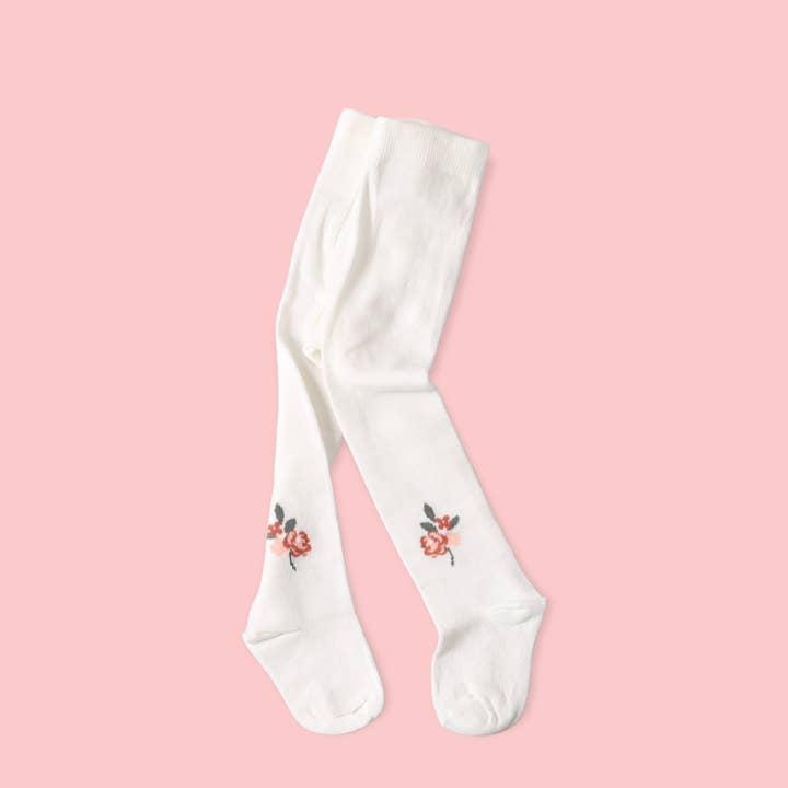 Calze a maglia fine per neonata con motivo jacquard floreale e tessuto biologico per la vendita all'ingrosso da parte di Viverano Organics