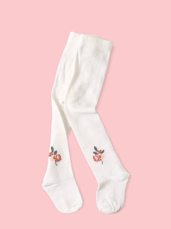 Viverano Organics - Wholesale Tights - Kids - Fine Knit Baby Girl Tights (Floral Jacquard/ Organic Blend)