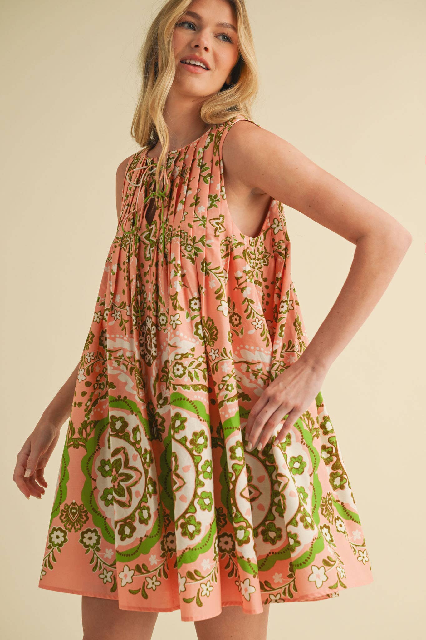 &MERCI - Wholesale Dress - Women's - EXCLUSIVE PRINT MINI DRESS WITH PLEATING MDR408611