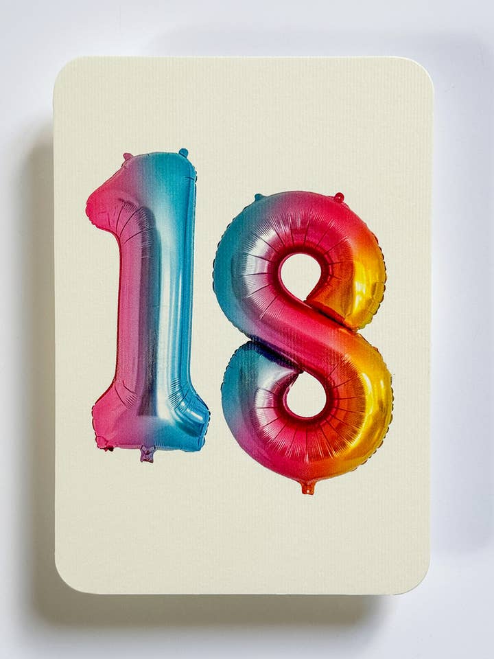 Birthday Balloon No. 18 Greeting Card | Age Cards for wholesale by Canonbury Press