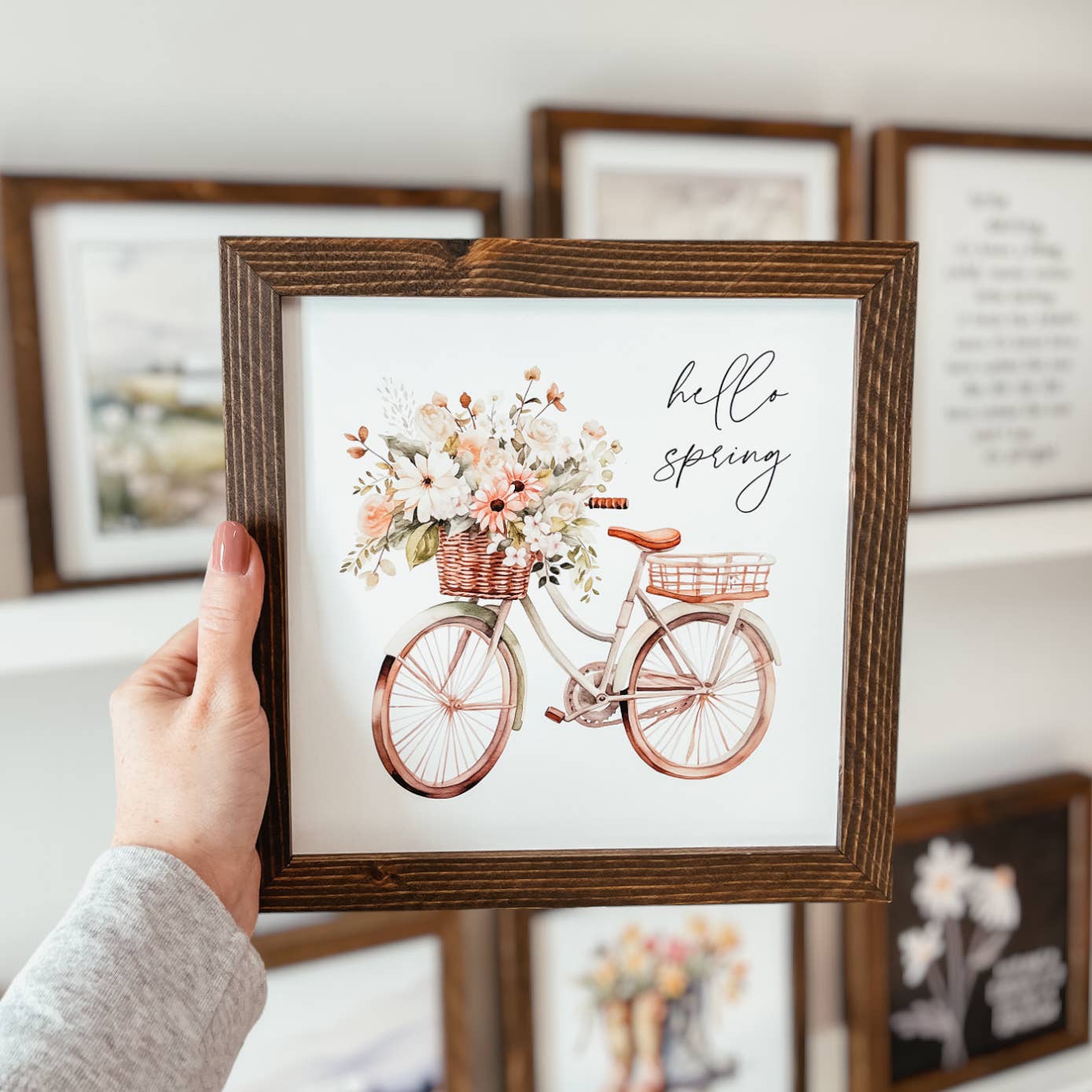 Knotty Design Co. - Wholesale Sign - Hello Spring Watercolour Bike Sign | Framed Spring Sign1