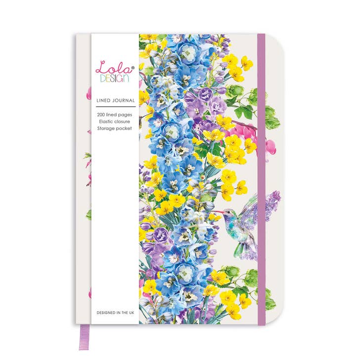 Hummingbird Pattern Hardback Journal with Elastic Closure for wholesale by Lola Design Ltd