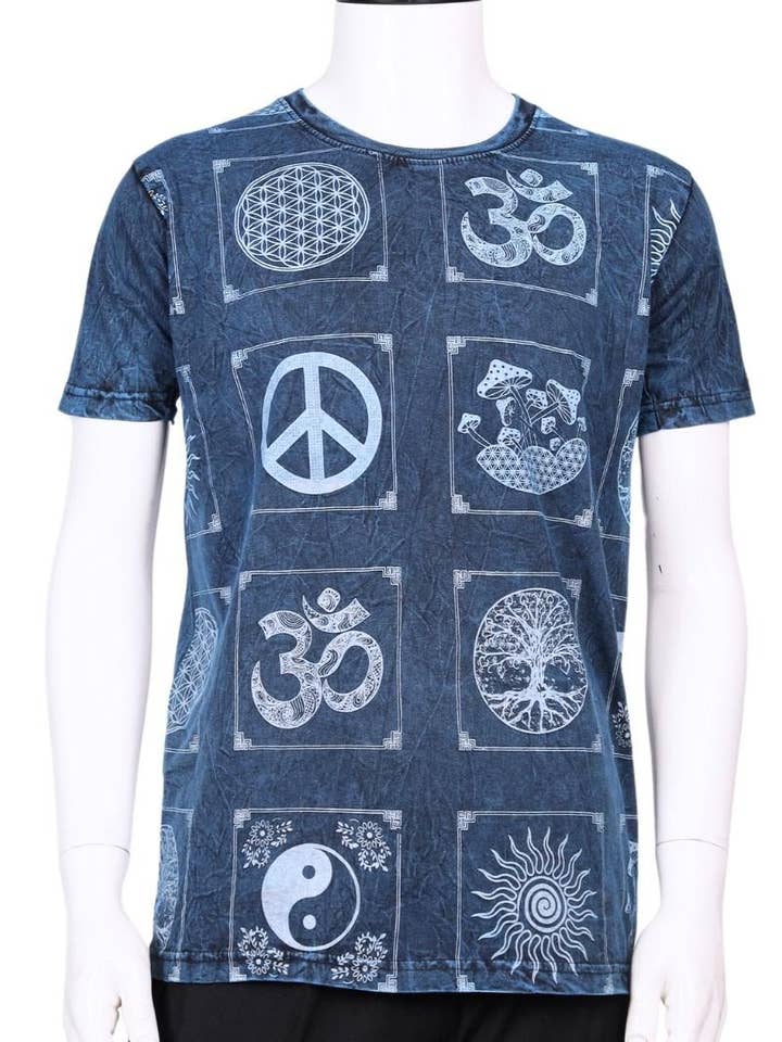 Cotton Stonewash Multi Spiritual Symbol T shirts S105 for wholesale by Rising International Inc