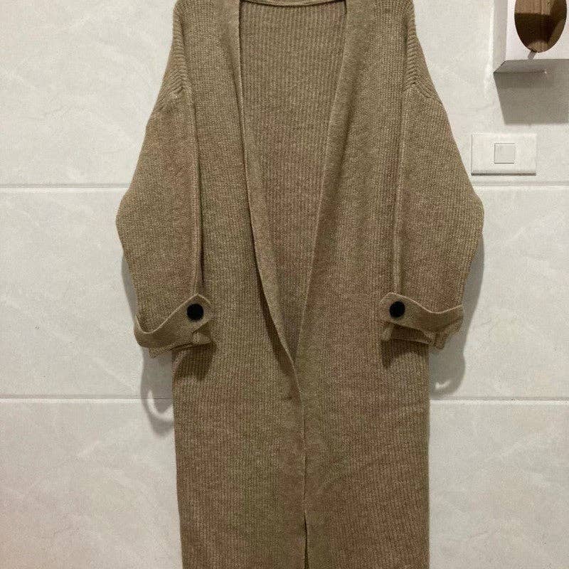 FurDecoration - Vendita all'ingrosso Cardigan - Donna - Cardigan a maglia lunga in lana di pecora oversize in tinta unita alla moda1