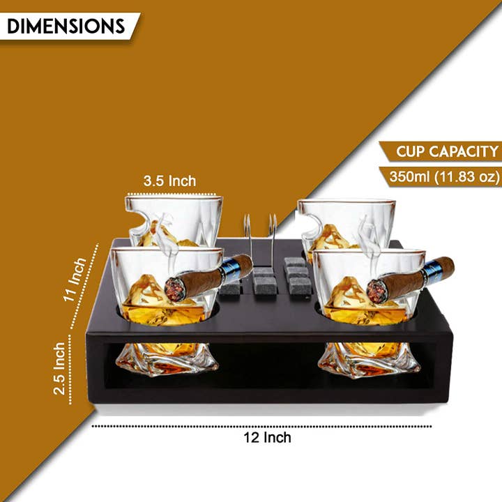 Bezrat - Vente Verres à cocktail/alcool - 4 verres à whisky avec pierres rafraîchissantes sertis sur plateau en bois5