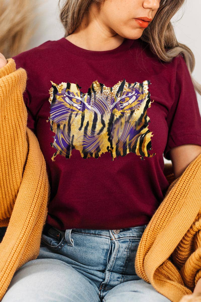 COLORBEAR - Wholesale Screen Printed T-Shirt - Women's - TIGER,LSU,FOOTBALL UNISEX SHORT SLEEVE,GRAPHIC TEE,GRAPHIC8