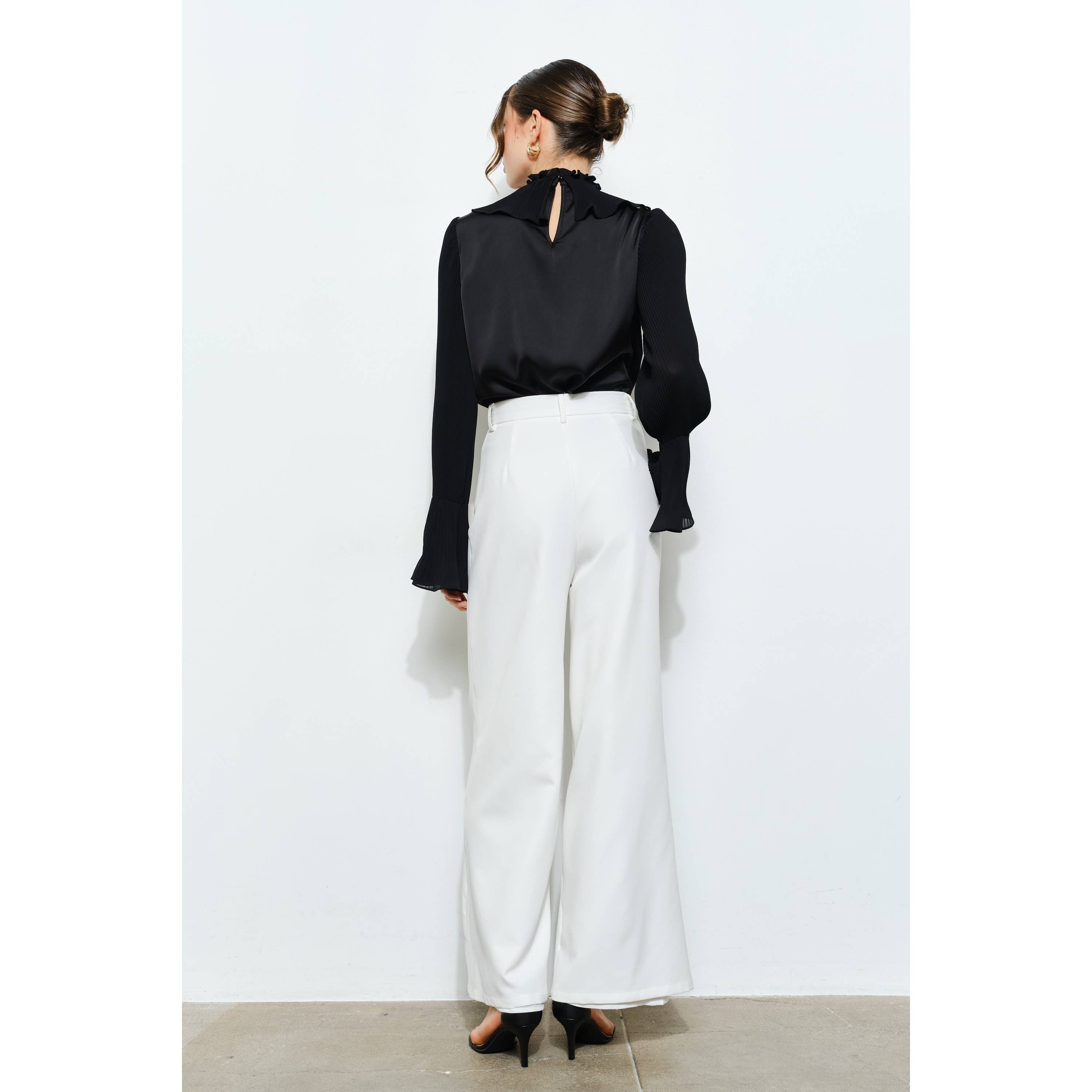 INA - Wholesale Blouse - Women's - Romantic Princess Pleated Satin Ruffled Blouse Top7