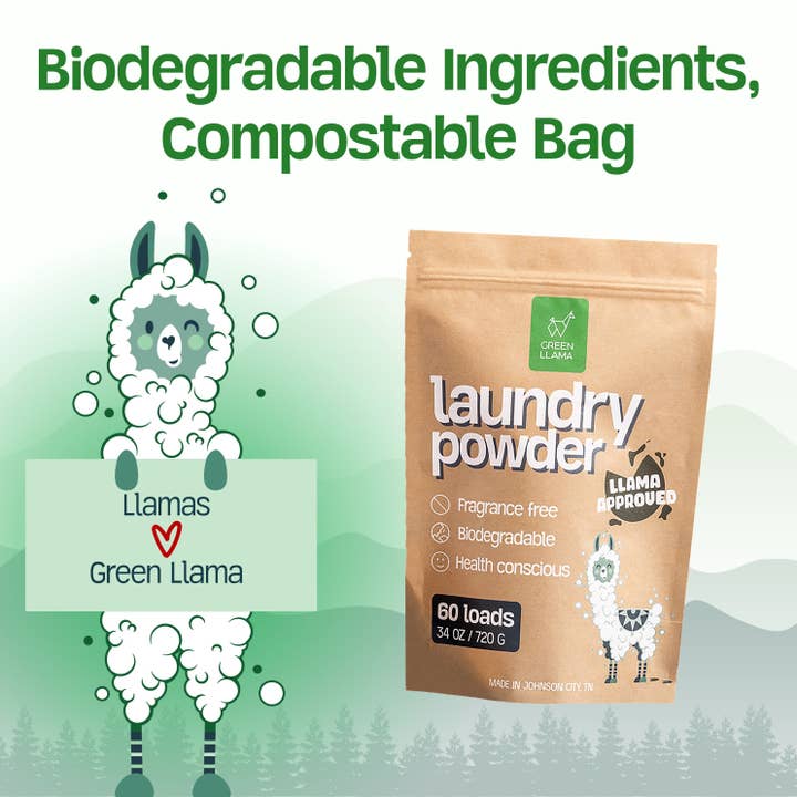 Green Llama – wholesale Pulvertvättmedel/tvättmedelstabletter – Naturligt Tvättmedel Pulver Doftfritt (60 Tvättar) - Förpackning med 64