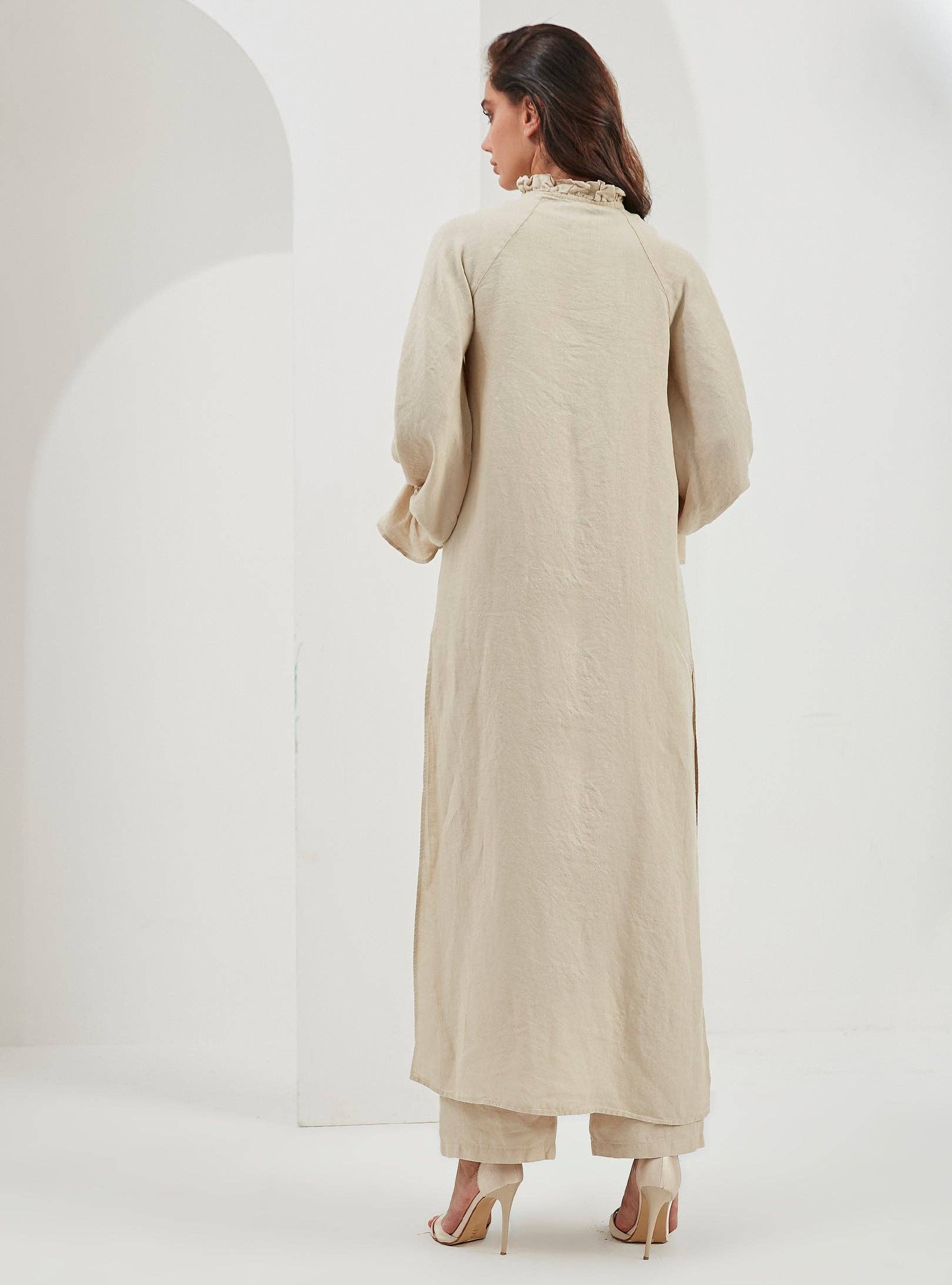 Store WF – wholesale Top & pants set (NOT Loungewear) – Women's – 100% Washed Linen Beige Balloon Sleeve Kimono Trousers Set9