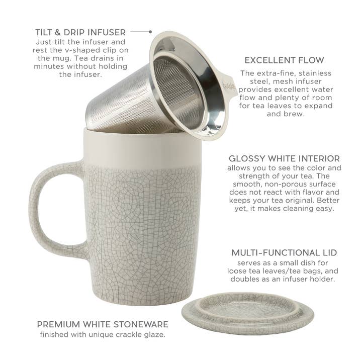 CasaWare - Wholesale Tea Pot - 16 oz Crackle Glaze Tea Infuser Mug