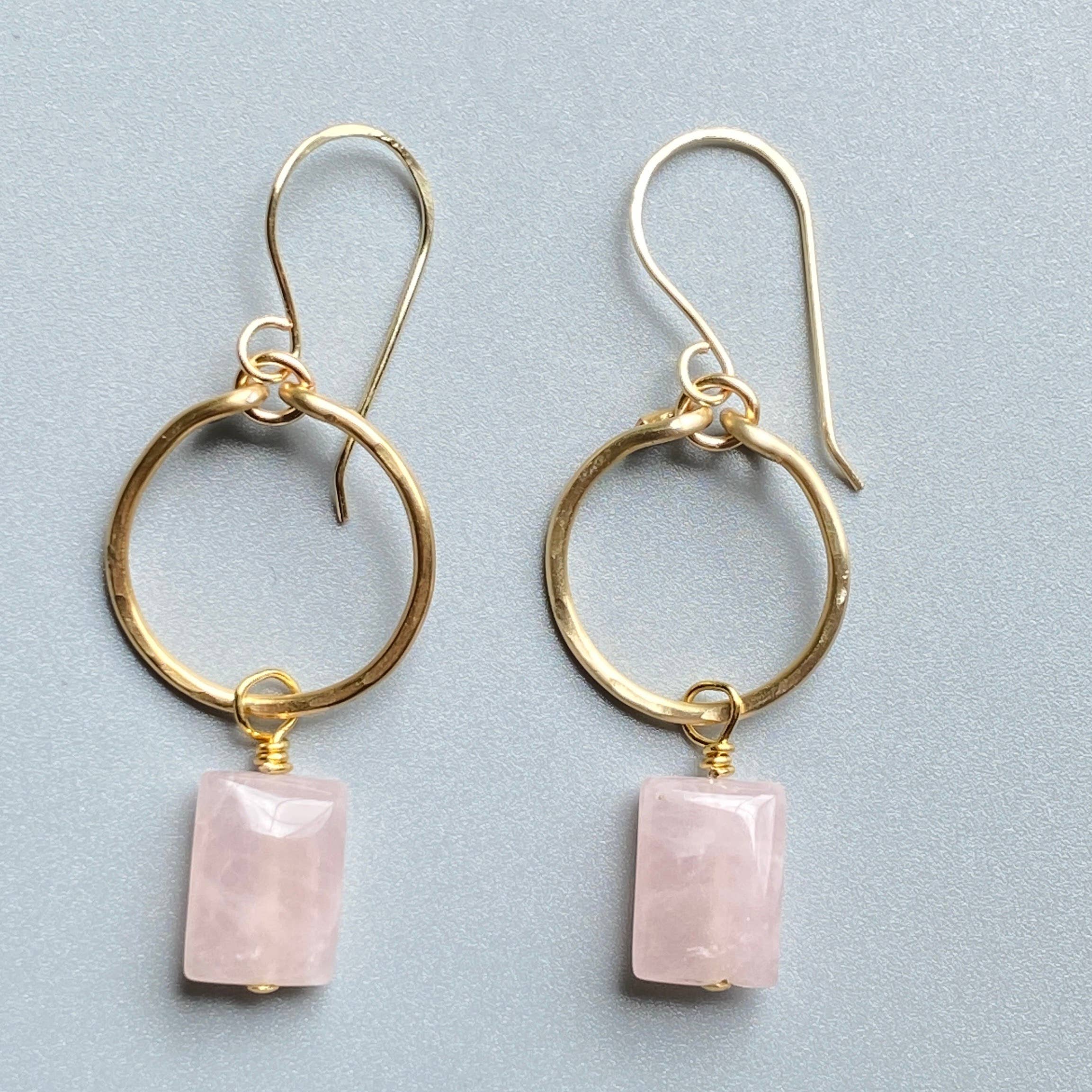 Marble Designs Jewelry - Wholesale Dangle Earrings - Gold Hoop Earrings Hammered Rose Quartz rectangle Drop5