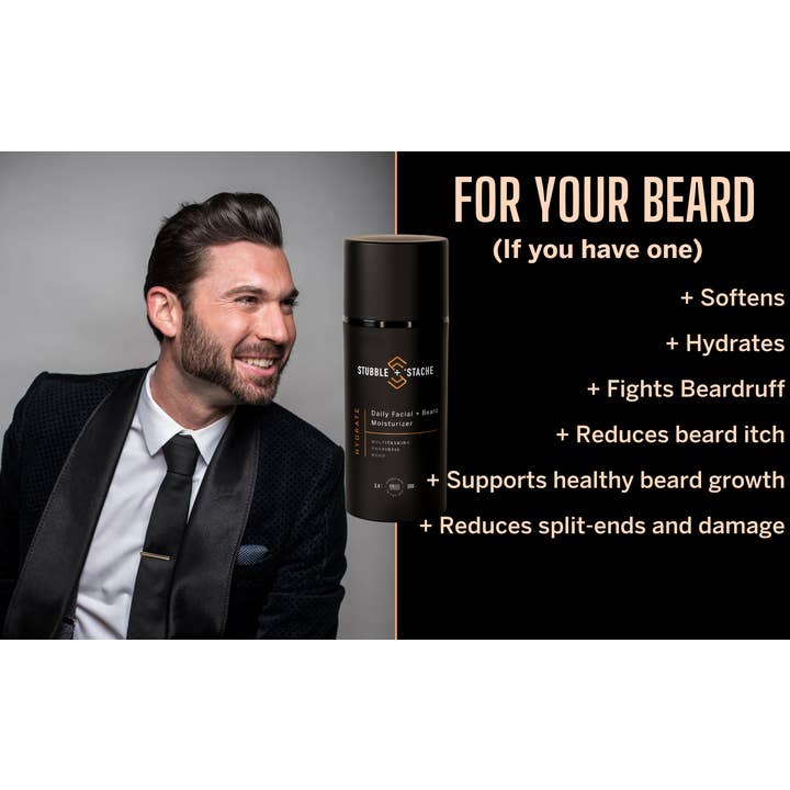 stubble + 'stache - Wholesale Facial Moisturizer - Men's - Hydrate: Daily Probiotic Facial + Beard Moisturizer