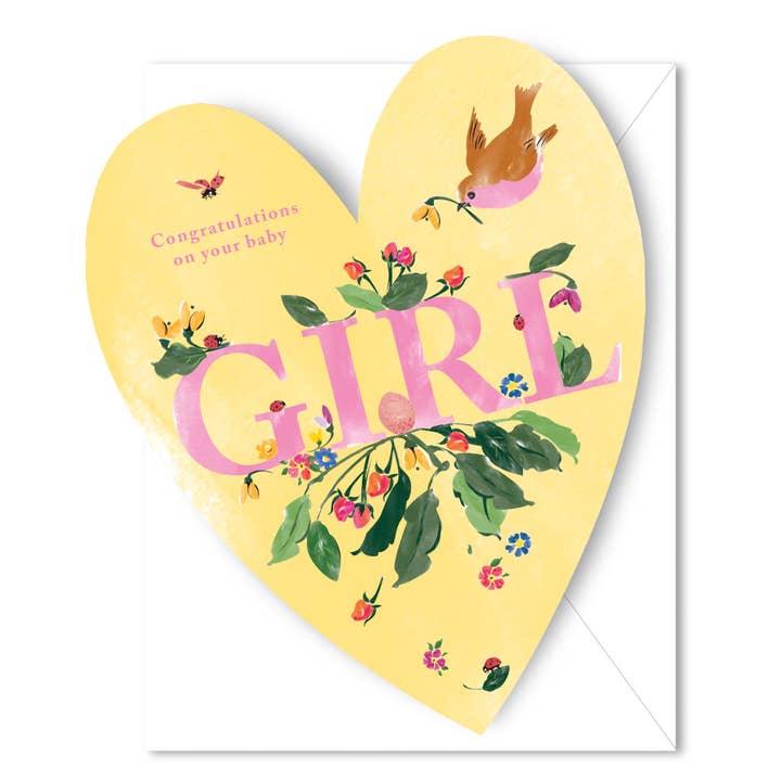 Carte découpée - Nid de bébé fille cœur pour la vente par Driscoll Design