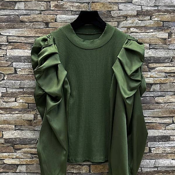 AYOBLO Taglia S Blusa Italiana a Maniche a Sbuffo Verde Oliva LOOWIE per la vendita all'ingrosso da parte di LOOWIE