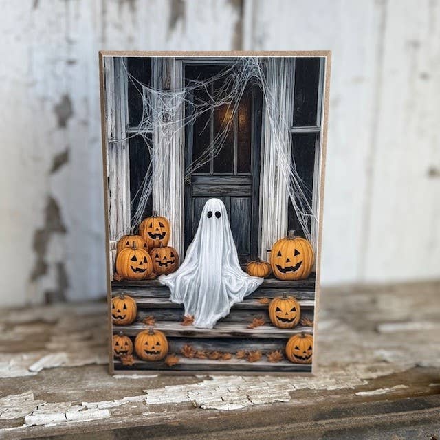 JanMichaels Art & Home - Wholesale Decorative Tabletop Object - HMK1082B Ghost on Porch Block