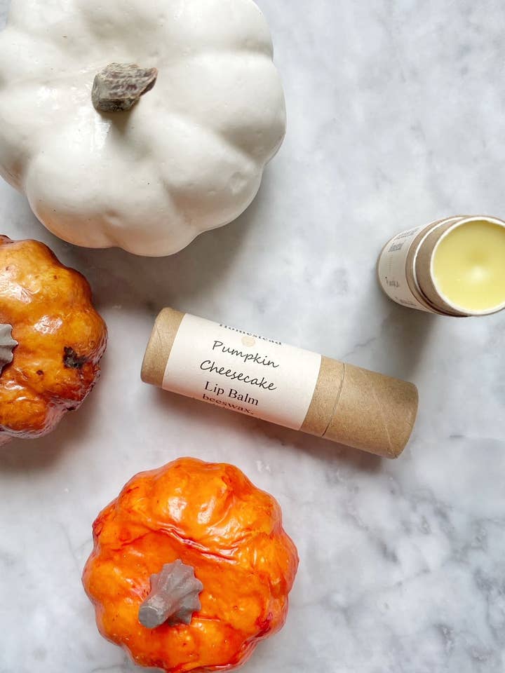 Pumpkin Cheesecake Lip Balm for wholesale by The Bearded Bee Homestead