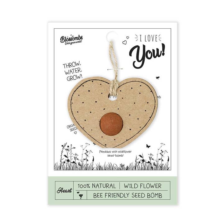 Gift Hanger on Card 'I Love You' – Organic Seed Bomb for wholesale by Blossombs