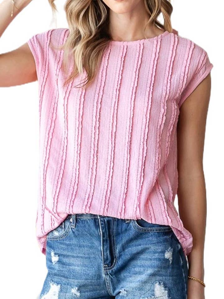 Solid Textured Cap Sleeve Pullover Blouse for wholesale by Vanilla Monkey