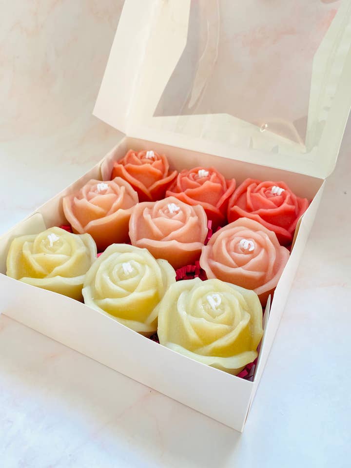 Box of Ombré Rose Beeswax Candles for wholesale by Maple + Love