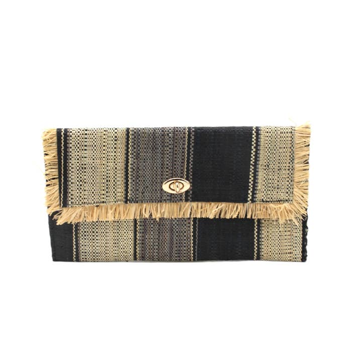 Shebobo - Vente Pochette – femme - Pochette Sophie en paille avec bordure à franges brutes2