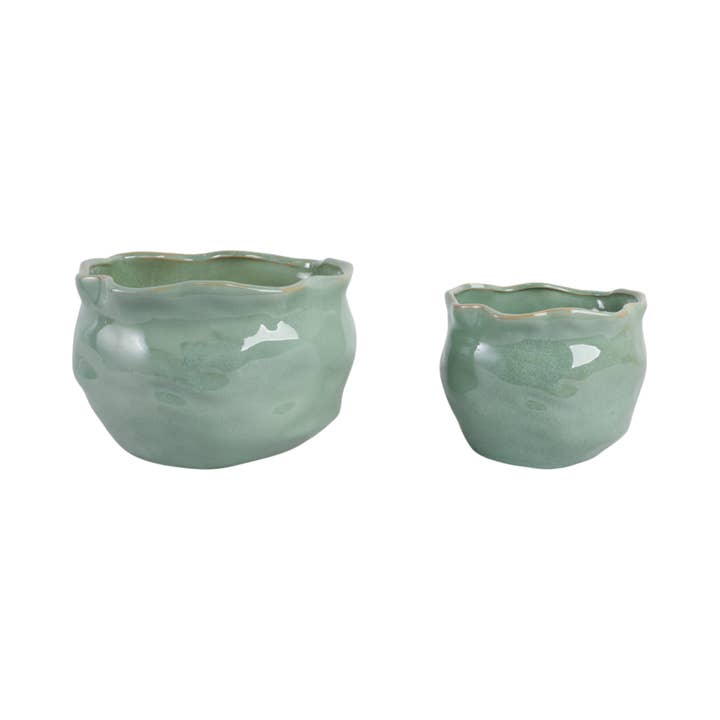 Sagebrook Home - Wholesale Plant Pot - 9/12 in. Sage Green Wavy Edge Round Planters (Set of 2)