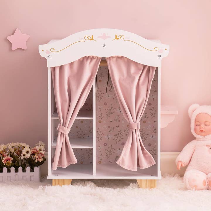 Robud & Mewoofun Official Store - Wholesale Doll Accessory Kit - Kids - Robud Wooden Play Armoire Closet with Clothing Hangers 2