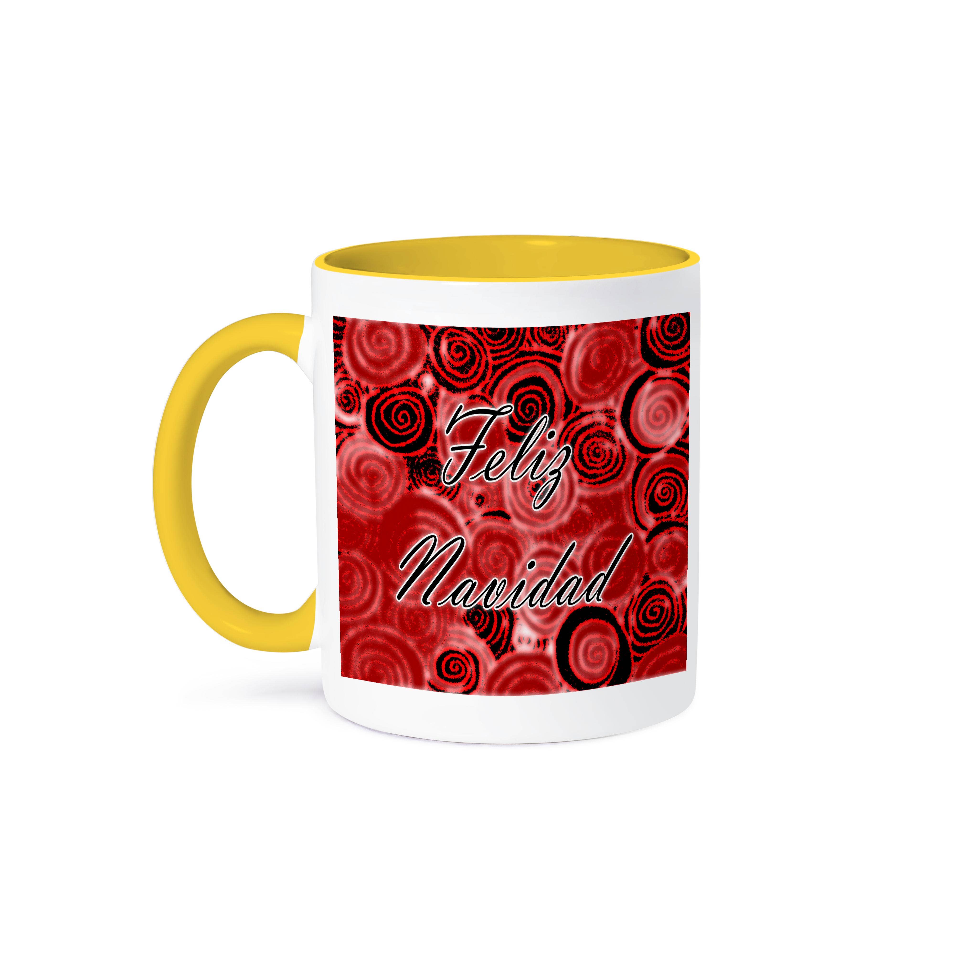 3dRose - Wholesale Coffee Mug - 3dRose, Feliz Navidad on a red and black swirl background, Mug0