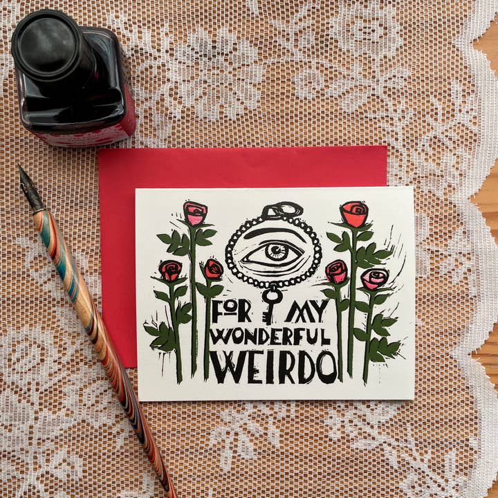 Wonderful Weirdo love card for wholesale by Loaded Hips Press