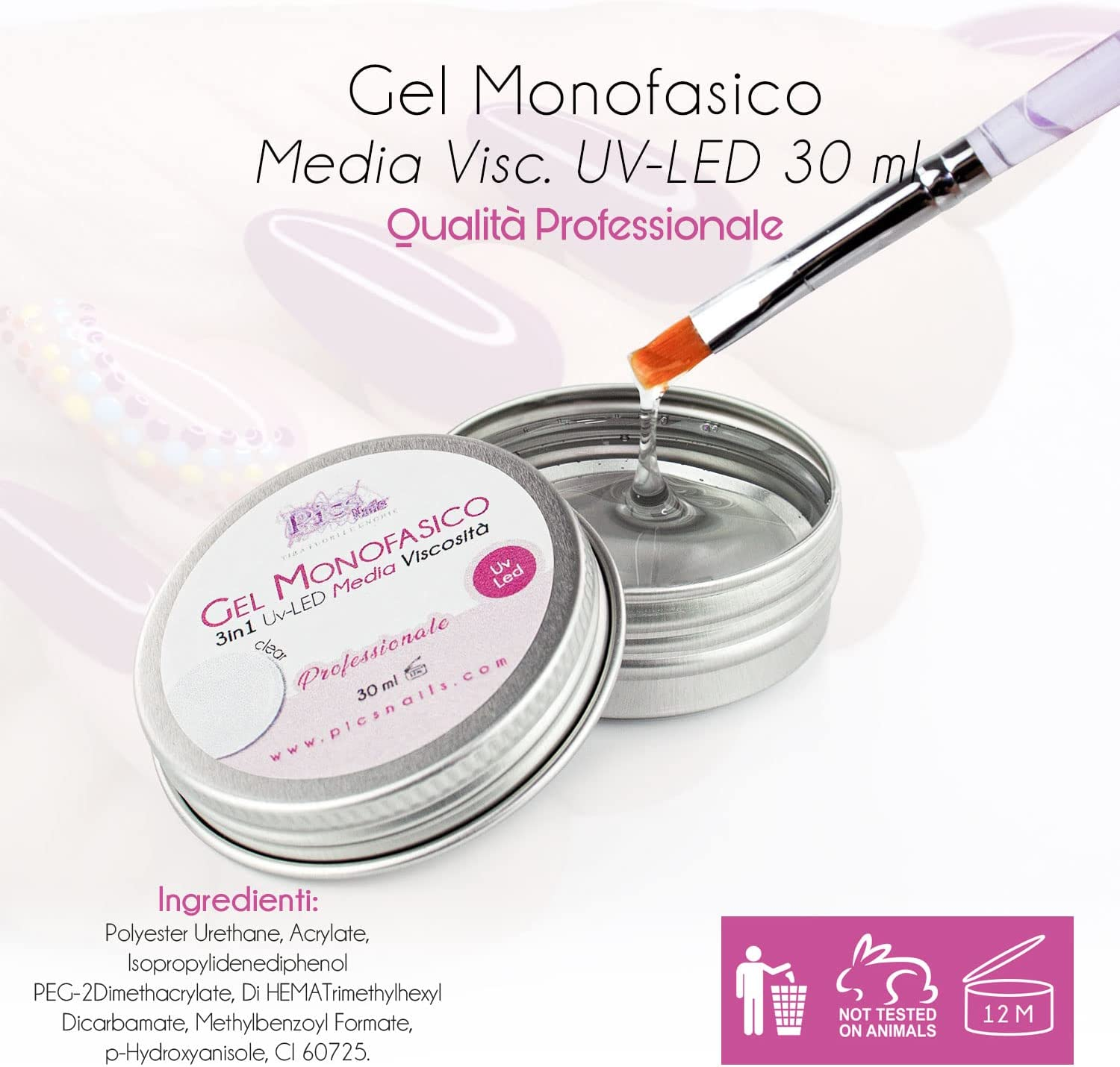 Pics Nails - Wholesale Nailcare Set - Professional Clear UV/LED Monophasic Builder Gel 30 Ml - Gel for Nail Extension Medium Viscosity 3In1 | Base | Builder | Sealant | - Extreme Hold Self-Leveling3