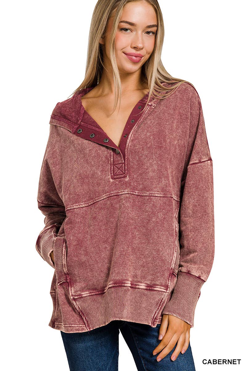 42POPS - Vente Sweat à capuche – femme - Sweat à capuche en molleton français délavé à l'acide avec poche kangourou.9