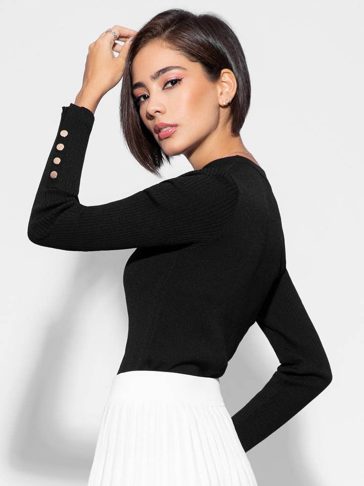 Darien Black Knit Top for wholesale by Aleeza Paris