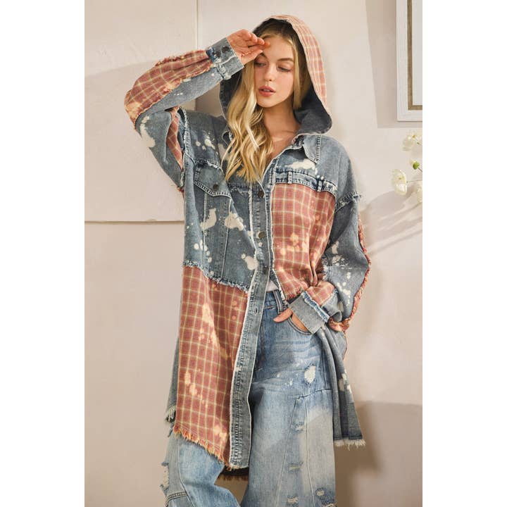 Oli&Hali - Wholesale Shirt Jacket/Shacket - Women's - WASHED BLEACHED DENIM PLAID BUTTON FRONT SHACKET1