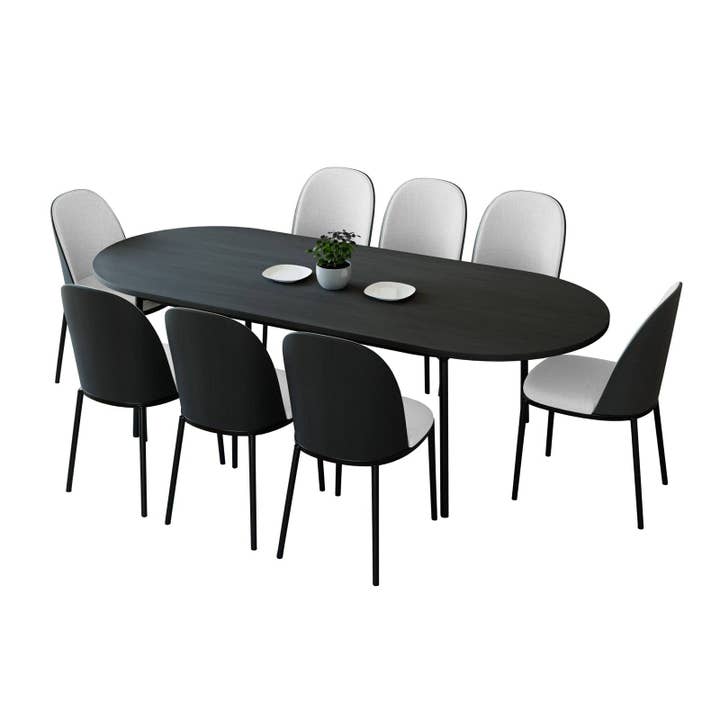 Tule 9-Piece Dining Set - 8 Chairs & 83" Oval Dining Table for wholesale by LeisureMod