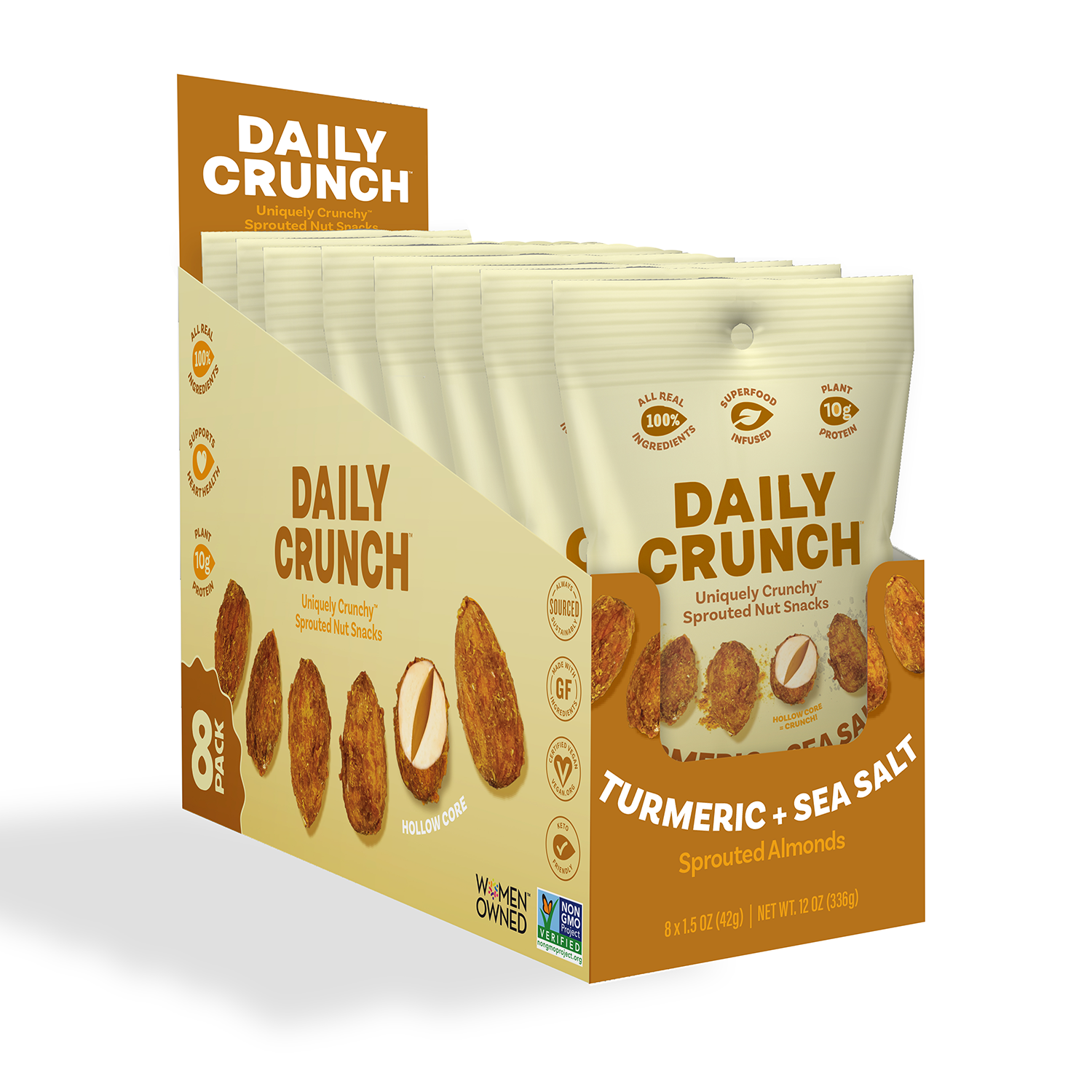 Daily Crunch - Wholesale Nuts - Turmeric + Sea Salt Sprouted Almonds, 1.5oz Single Serve2