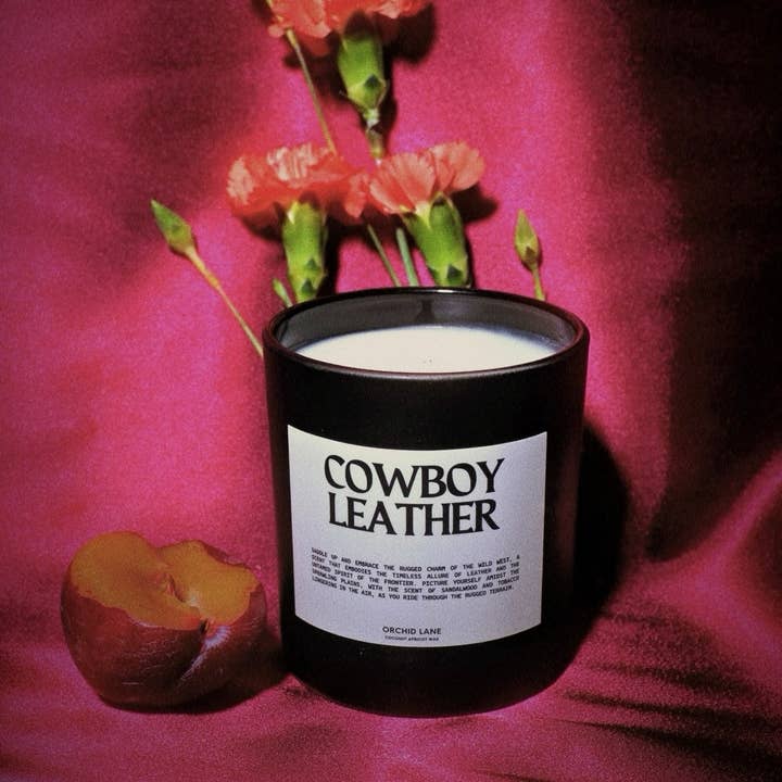 Cowboy Leather Candle for wholesale by Orchid Lane
