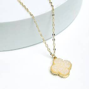 StarryNYC - Wholesale Pendant/Charm Necklace - Resin Druzy Clover Pendant Chain Necklace 6