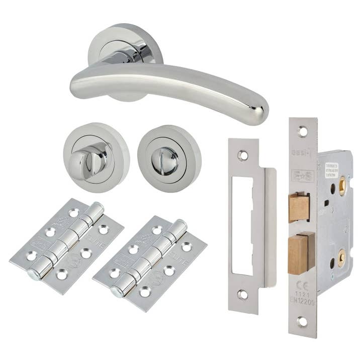Carina Lever Door Handle on Rose - Bathroom Lock - Door Kit - Polished Chrome for wholesale by Diybasket