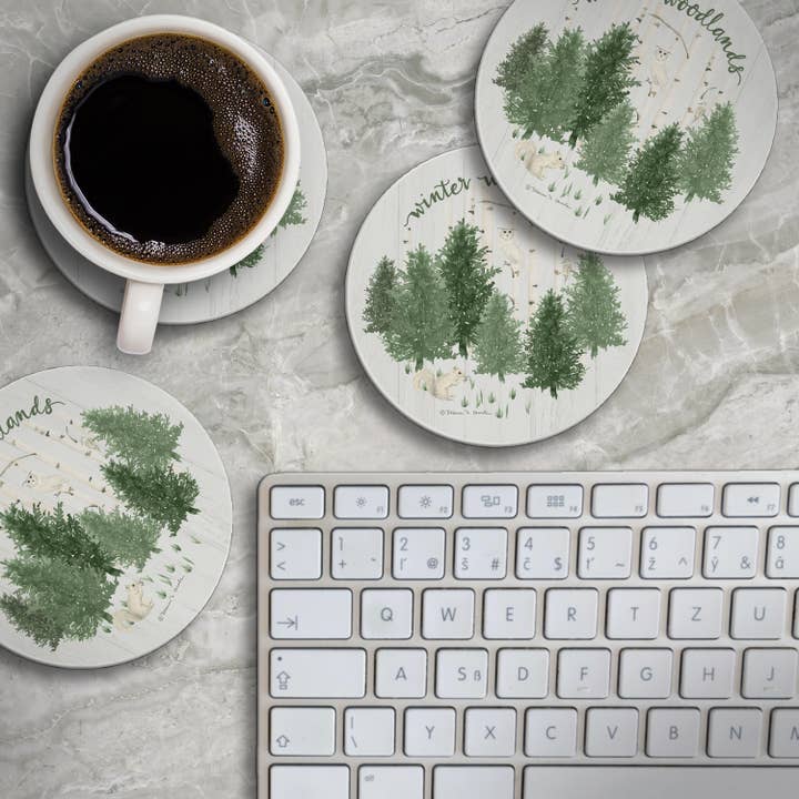 CounterArt/Highland Home/Thirstystone/CoasterStone - Wholesale Coasters - Winter Woodlands Round Absorbent Stone Coaster 4pk