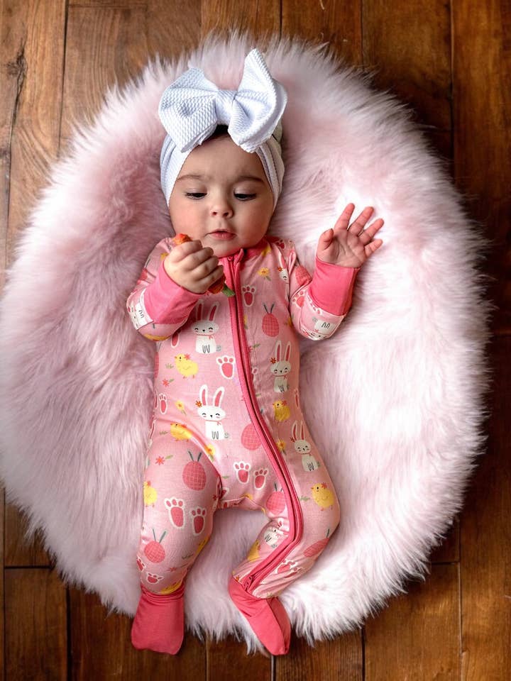SpearmintLOVE - Wholesale Jumpsuit - Baby - 2-Way Convertible Zip Romper, Pink Easter Bunny4