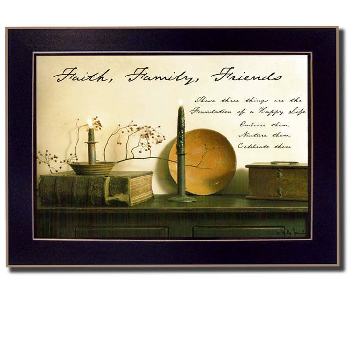 Trendy Decor 4U - Wholesale Art Print - "Faith, Family and Friends" By Billy Jacobs, Black Frame