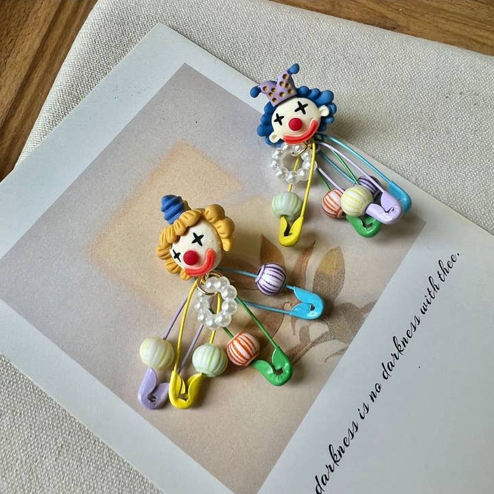 Multicolor Earwish - Colorful Circus Clown Earrings for wholesale on Faire2