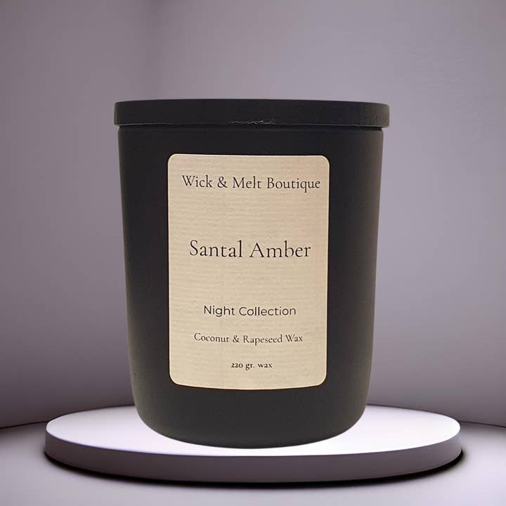 Santal Amber Coconut Rapeseed Wax Candle with Wooden Wick for wholesale by Wick and Melt Boutique