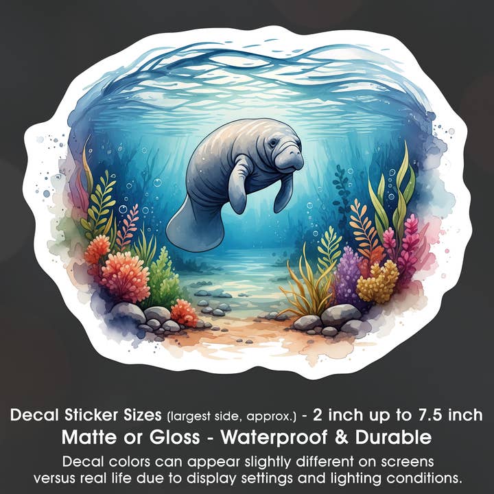 Manatee Colorful River Bottom Decal Sticker Waterproof for wholesale by Groovy Giftables