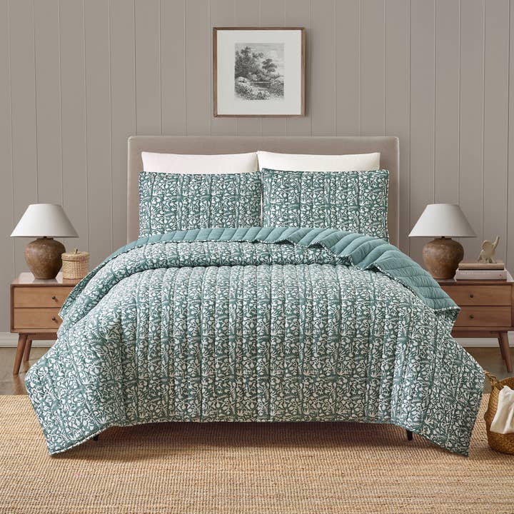 BLOKTRYK BLOMSTERRANKE SILHUET QUILT - Laurel & Mayfair for engroshandel hos Peking Handicraft